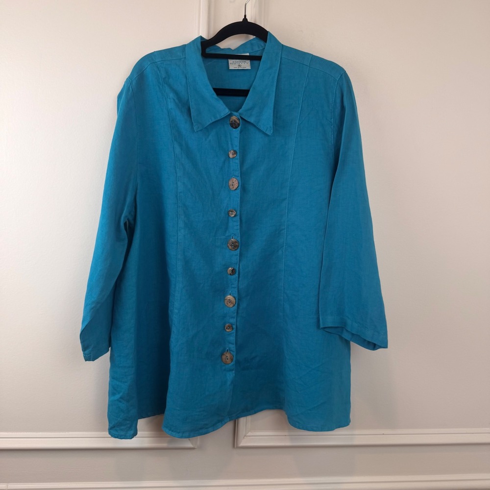Click by Color Me Cotton Blue Linen Button Down Shirt XL Made in USA